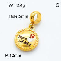 304 Stainless Steel European Dangle Beads,Epoxy,Flat round,coffee,Polished,Vacuum plating gold,Color,P:12mm,Hole:5mm,about 2.4g/pc,5 pcs/package,3P3000145baka-066