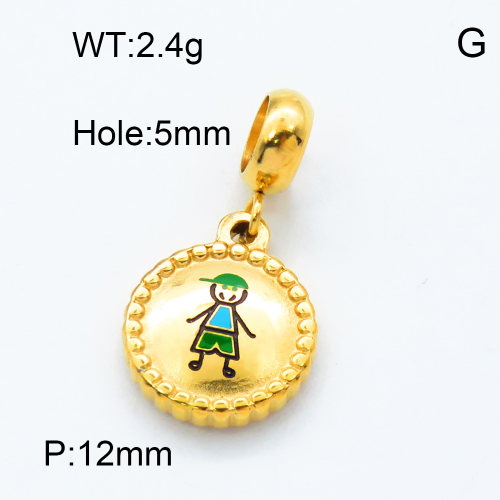 304 Stainless Steel European Dangle Beads,Epoxy,Flat round,Boy,Polished,Vacuum plating gold,Color,P:12mm,Hole:5mm,about 2.4g/pc,5 pcs/package,3P3000147baka-066