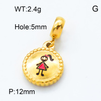 304 Stainless Steel European Dangle Beads,Epoxy,Flat round,Girl,Polished,Vacuum plating gold,Color,P:12mm,Hole:5mm,about 2.4g/pc,5 pcs/package,3P3000149baka-066