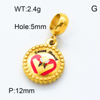 304 Stainless Steel European Dangle Beads,Epoxy,Flat round,Flamingo,Polished,Vacuum plating gold,Color,P:12mm,Hole:5mm,about 2.4g/pc,5 pcs/package,3P3000151baka-066