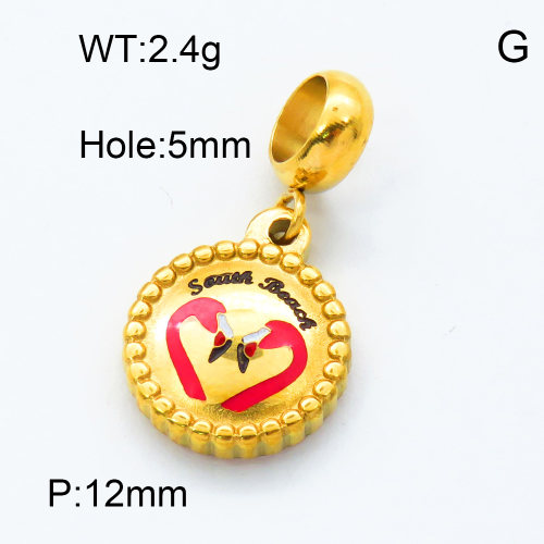 304 Stainless Steel European Dangle Beads,Epoxy,Flat round,Flamingo,Polished,Vacuum plating gold,Color,P:12mm,Hole:5mm,about 2.4g/pc,5 pcs/package,3P3000151baka-066