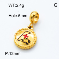 304 Stainless Steel European Dangle Beads,Epoxy,Flat round,Stethoscope,Polished,Vacuum plating gold,Red and Black,P:12mm,Hole:5mm,about 2.4g/pc,5 pcs/package,3P3000153baka-066