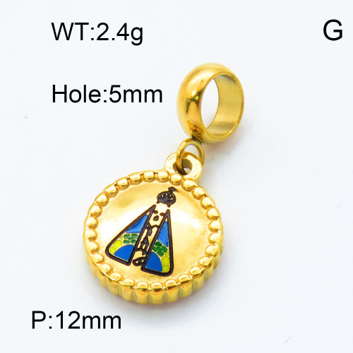 304 Stainless Steel European Dangle Beads,Epoxy,Flat round,Polished,Vacuum plating gold,Color,P:12mm,Hole:5mm,about 2.4g/pc,5 pcs/package,3P3000157baka-066