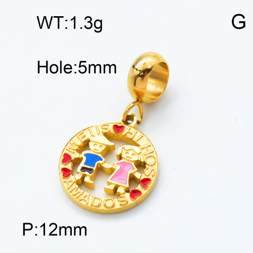 304 Stainless Steel European Dangle Beads,Epoxy,Flat round,Boy and Girl,Polished,Vacuum plating gold,Color,P:12mm,Hole:5mm,about 1.3g/pc,5 pcs/package,3P3000159baka-066