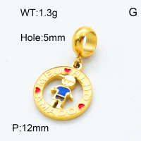 304 Stainless Steel European Dangle Beads,Epoxy,Flat round,Boy,Polished,Vacuum plating gold,Color,P:12mm,Hole:5mm,about 1.3g/pc,5 pcs/package,3P3000161baka-066