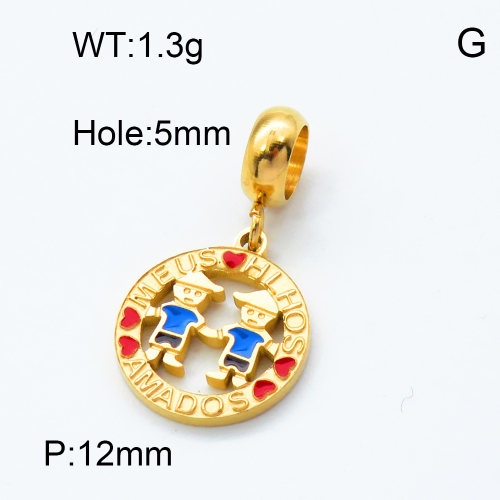 304 Stainless Steel European Dangle Beads,Epoxy,Flat round,Boys,Polished,Vacuum plating gold,Color,P:12mm,Hole:5mm,about 1.3g/pc,5 pcs/package,3P3000165baka-066
