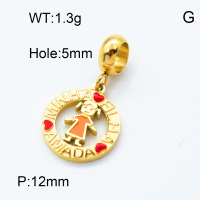 304 Stainless Steel European Dangle Beads,Epoxy,Flat round,Girl,Polished,Vacuum plating gold,Red and Orange,P:12mm,Hole:5mm,about 1.3g/pc,5 pcs/package,3P3000167baka-066