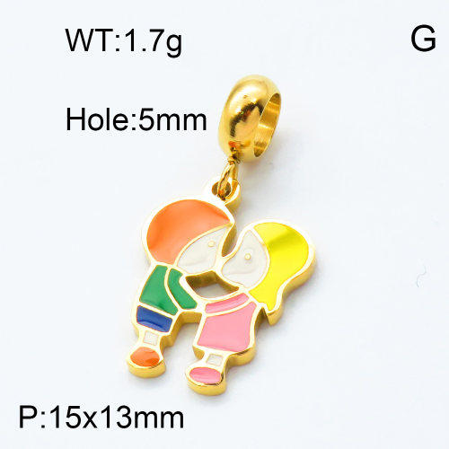 304 Stainless Steel European Dangle Beads,Epoxy,Flat round,Boy and Girl,Polished,Vacuum plating gold,Color,P:15x13mm,Hole:5mm,about 1.7g/pc,5 pcs/package,3P3000169baka-066