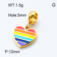 304 Stainless Steel European Dangle Beads,Epoxy,Heart,Polished,Vacuum plating gold,Color,P:12mm,Hole:5mm,about 1.5g/pc,5 pcs/package,3P3000171baka-066