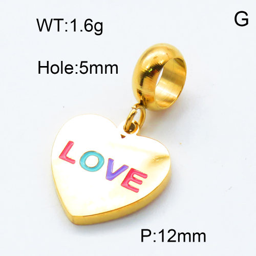 304 Stainless Steel European Dangle Beads,Epoxy,Heart,Love,Polished,Vacuum plating gold,Color,P:12mm,Hole:5mm,about 1.6g/pc,5 pcs/package,3P3000175baka-066