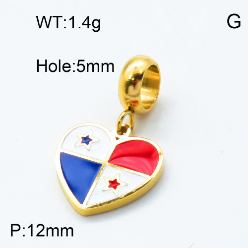 304 Stainless Steel European Dangle Beads,Epoxy,National flag,Polished,Vacuum plating gold,Color,P:12mm,Hole:5mm,about 1.4g/pc,5 pcs/package,3P3000177baka-066