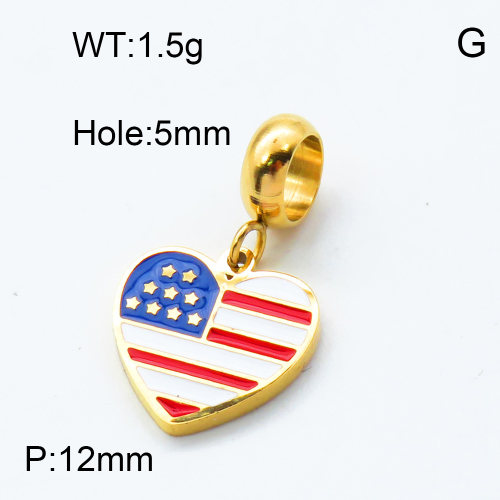 304 Stainless Steel European Dangle Beads,Epoxy,National flag,Polished,Vacuum plating gold,Color,P:12mm,Hole:5mm,about 1.5g/pc,5 pcs/package,3P3000179baka-066
