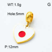 304 Stainless Steel European Dangle Beads,Epoxy,National flag,Polished,Vacuum plating gold,Red and White,P:12mm,Hole:5mm,about 1.5g/pc,5 pcs/package,3P3000183baka-066