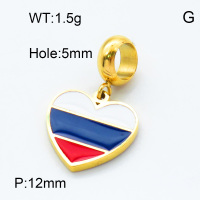 304 Stainless Steel European Dangle Beads,Epoxy,National flag,Polished,Vacuum plating gold,Color,P:12mm,Hole:5mm,about 1.5g/pc,5 pcs/package,3P3000187baka-066