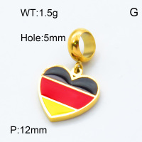 304 Stainless Steel European Dangle Beads,Epoxy,National flag,Polished,Vacuum plating gold,Color,P:12mm,Hole:5mm,about 1.5g/pc,5 pcs/package,3P3000189baka-066