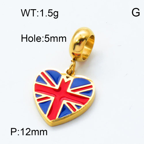 304 Stainless Steel European Dangle Beads,Epoxy,National flag,Polished,Vacuum plating gold,Red and Royal blue,P:12mm,Hole:5mm,about 1.5g/pc,5 pcs/package,3P3000191baka-066