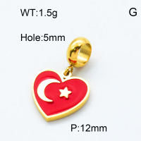 304 Stainless Steel European Dangle Beads,Epoxy,National flag,Polished,Vacuum plating gold,Red and White,P:12mm,Hole:5mm,about 1.5g/pc,5 pcs/package,3P3000193baka-066
