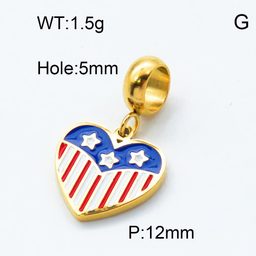 304 Stainless Steel European Dangle Beads,Epoxy,National flag,Polished,Vacuum plating gold,Color,P:12mm,Hole:5mm,about 1.5g/pc,5 pcs/package,3P3000195baka-066