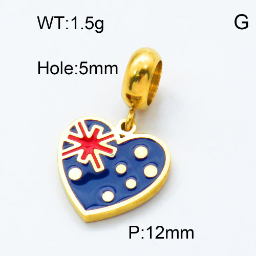304 Stainless Steel European Dangle Beads,Epoxy,National flag,Polished,Vacuum plating gold,Color,P:12mm,Hole:5mm,about 1.5g/pc,5 pcs/package,3P3000197baka-066