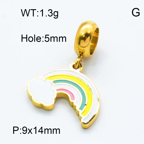 304 Stainless Steel European Dangle Beads,Epoxy,Rainbow clouds,Polished,Vacuum plating gold,Color,P:9x14mm,Hole:5mm,about 1.3g/pc,5 pcs/package,3P3000205baka-066
