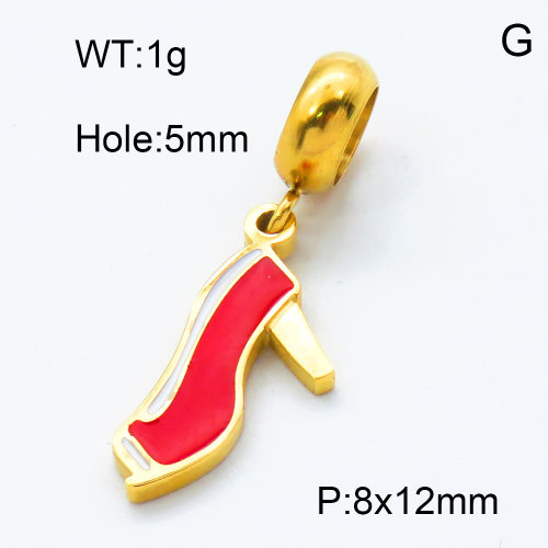 304 Stainless Steel European Dangle Beads,Epoxy,High heels,Polished,Vacuum plating gold,Red,P:8x12mm,Hole:5mm,about 1.0g/pc,5 pcs/package,3P3000207baka-066