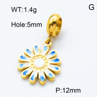 304 Stainless Steel European Dangle Beads,Epoxy,Daisy,Polished,Vacuum plating gold,White and Blue,P:12mm,Hole:5mm,about 1.4g/pc,5 pcs/package,3P3000215baka-066