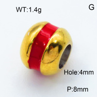 304 Stainless Steel European Beads,Groove ball bead,Polished,Vacuum plating gold,Red,P:8mm,Hole:4mm,about 1.4g/pc,5 pcs/package,3P3000219aahl-066