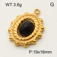 304 Stainless Steel Glass Pendants,Glass Cabochons,Oval,Twist,Polished,Vacuum plating gold,Black,P:19x16mm,about 3.6g/pc,5 pcs/package,3P4000625aaji-066