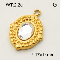 304 Stainless Steel Glass Pendants,Glass Cabochons,Oval,Pockmark,Polished,Vacuum plating gold,White,P:17x14mm,about 2.2g/pc,5 pcs/package,3P4000637aaji-066