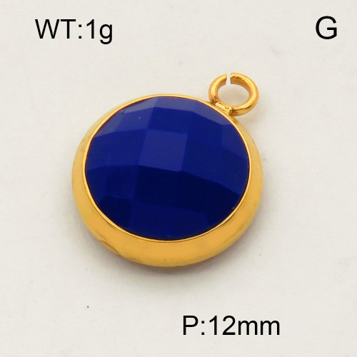 304 Stainless Steel Acrylic Pendants,Flat round,Faceted,Polished,Vacuum plating gold,Royal blue,12mm,about 1.0g/pc,5 pcs/package,3P4000643aaio-066