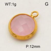 304 Stainless Steel Cat Eye Pendants,Flat round,Faceted,Polished,Vacuum plating gold,Pink,12mm,about 1.0g/pc,5 pcs/package,3P4000649aaio-066
