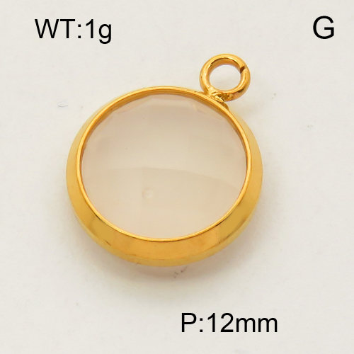 304 Stainless Steel Cat Eye Pendants,Flat round,Faceted,Polished,Vacuum plating gold,White,12mm,about 1.0g/pc,5 pcs/package,3P4000651aaio-066