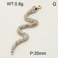 304 Stainless Steel Rhinestone Pendants,Python,Snake,Polished,Vacuum plating gold,White and Black,35mm,about 0.8g/pc,5 pcs/package,3P4000659ablb-066