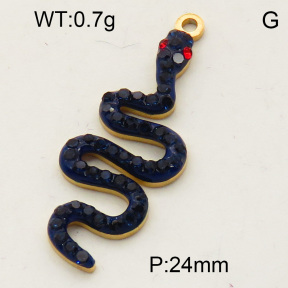 304 Stainless Steel Rhinestone Pendants,Python,Snake,Polished,Vacuum plating gold,Royal blue and Red,32mm,about 1.0g/pc,5 pcs/package,3P4000663ablb-066