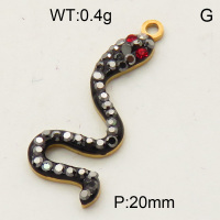 304 Stainless Steel Rhinestone Pendants,Python,Snake,Polished,Vacuum plating gold,Silver black and Red,20mm,about 0.4g/pc,5 pcs/package,3P4000681ablb-066