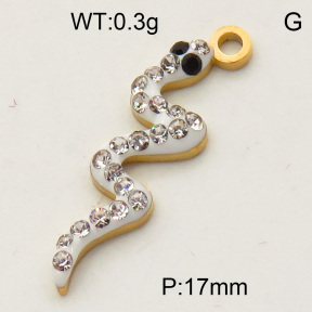 304 Stainless Steel Rhinestone Pendants,Python,Snake,Polished,Vacuum plating gold,White and Black,35mm,about 0.8g/pc,5 pcs/package,3P4000659ablb-066