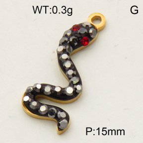 304 Stainless Steel Rhinestone Pendants,Python,Snake,Polished,Vacuum plating gold,Silver black and Red,20mm,about 0.4g/pc,5 pcs/package,3P4000681ablb-066