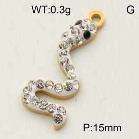304 Stainless Steel Rhinestone Pendants,Python,Snake,Polished,Vacuum plating gold,White and Black,20mm,about 0.4g/pc,5 pcs/package,3P4000683ablb-066