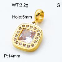 304 Stainless Steel European Dangle Beads,Rhinestone,Square,Polished,Vacuum plating gold,White,P:14mm,Hole:5mm,about 3.2g/pc,5 pcs/package,3P4000812aakj-066