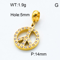 304 Stainless Steel European Dangle Beads,Rhinestone,Anti-nuclear war flag,Polished,Vacuum plating gold,White,P:14mm,Hole:5mm,about 1.9g/pc,5 pcs/package,3P4000818aakj-066