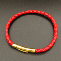 Stainless Steel Bayonet Claspss,Leather Cord,Bangle Making,Vacuum plating gold,Red,,5x200mm,about 4.5g/pc,5 pcs/package,XFB00313vbpb-L003