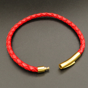 Stainless Steel Bayonet Claspss,Leather Cord,Bangle Making,Vacuum plating gold,Red,,5x200mm,about 4.5g/pc,5 pcs/package,XFB00313vbpb-L003
