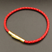 Stainless Steel Bayonet Clasps,Leather Cord,Bangle Making,Vacuum plating gold,Red,,4x190mm,about 2.5g/pc,5 pcs/package,XFB00318bbov-L003