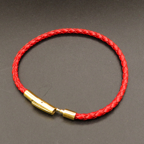 Stainless Steel Bayonet Clasps,Leather Cord,Bangle Making,Vacuum plating gold,Red,,4x190mm,about 2.5g/pc,5 pcs/package,XFB00318bbov-L003