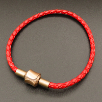 Brass European Clasps & Cores,Leather Cord,European Style Jewelry Making,Electroplating gold,Red,,4x190mm,about 3.3g/pc,5 pcs/package,XFB00330bbov-L003
