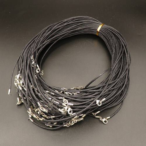 Brass Lobster Claw Clasps,Wax rope,Necklace Making,Plating White K Gold,Black,,1.5x450+50mm,about 1.2g/pc,10 pcs/package,XMT00472vabob-L003