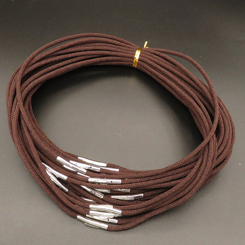 Stainless Steel Bayonet Clasps,Nylon Thread,Necklace Making,Milan Cord,True color,Dark brown,,3x450mm,about 3.5g/pc,5 pcs/package,XMT00594vbnb-L003