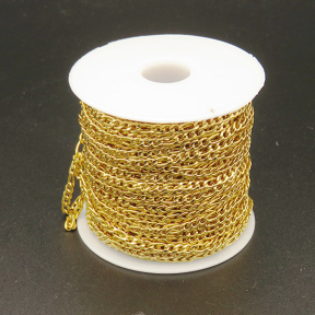 304 Stainless steel Chain,08 Wire diameter Figaro Chain,3:1 NK Chain,Vacuum plating gold,3mm,about 25m/roll,about 320g/roll,1 roll/package,XMC00031hbab-675
