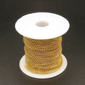 304 Stainless steel Chain,06 Cuban Chain,Vacuum plating gold,2mm,about 25m/roll,about 200g/roll,1 roll/package,XMC00076voob-675