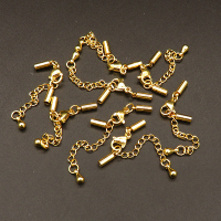 304 Stainless Steel Ends with Chain,Chain Extender and lobster Claw Clasps,Vacuum plating gold,5x25+40mm,Hole:2mm,about 1.0g/pc,20 pcs/package,XFC00003avja-L003